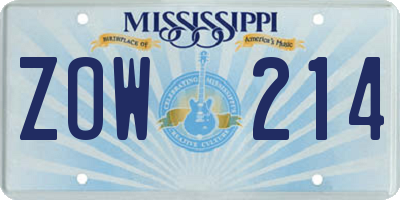 MS license plate ZOW214