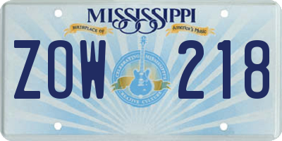 MS license plate ZOW218
