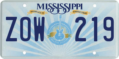MS license plate ZOW219