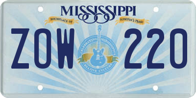 MS license plate ZOW220