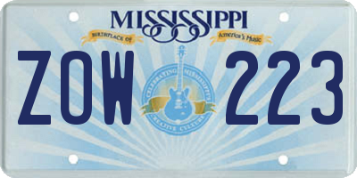 MS license plate ZOW223