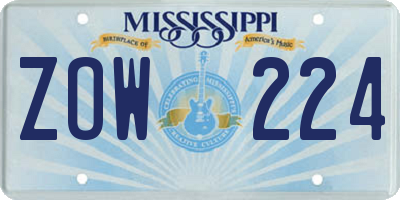 MS license plate ZOW224