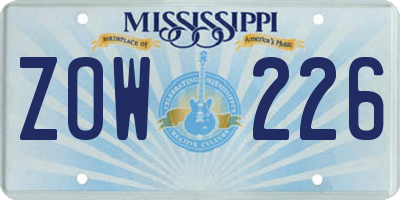 MS license plate ZOW226