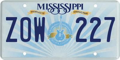 MS license plate ZOW227