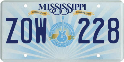 MS license plate ZOW228