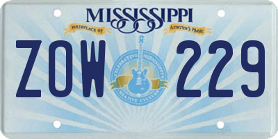 MS license plate ZOW229