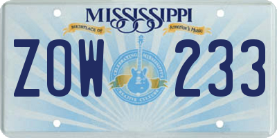 MS license plate ZOW233