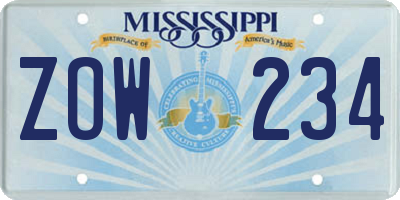 MS license plate ZOW234