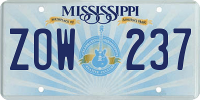 MS license plate ZOW237
