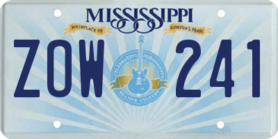 MS license plate ZOW241