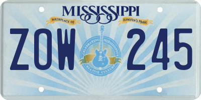 MS license plate ZOW245