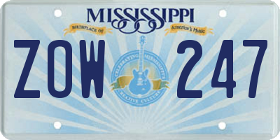MS license plate ZOW247