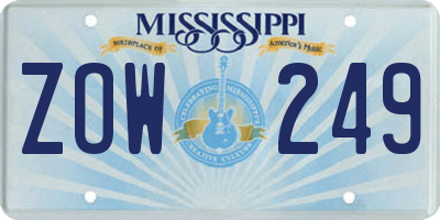 MS license plate ZOW249