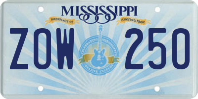 MS license plate ZOW250