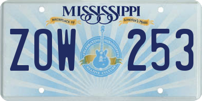MS license plate ZOW253