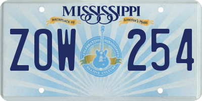 MS license plate ZOW254