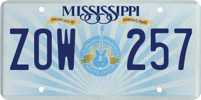 MS license plate ZOW257