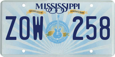 MS license plate ZOW258