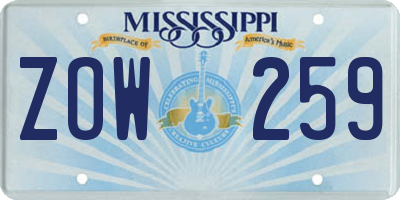 MS license plate ZOW259
