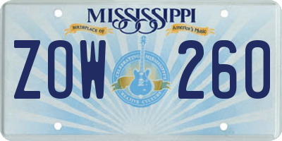 MS license plate ZOW260