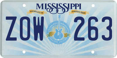 MS license plate ZOW263