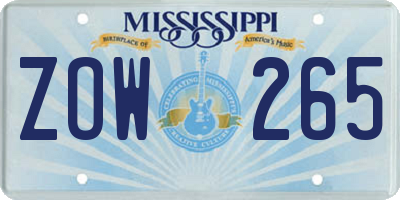 MS license plate ZOW265