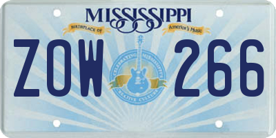 MS license plate ZOW266