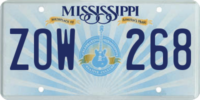 MS license plate ZOW268