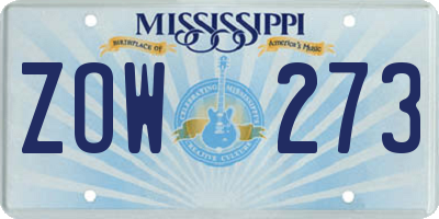 MS license plate ZOW273