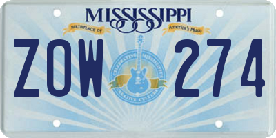 MS license plate ZOW274