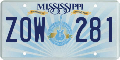 MS license plate ZOW281
