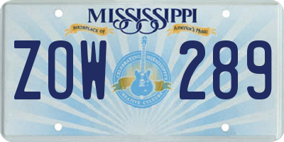 MS license plate ZOW289