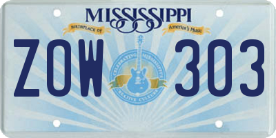 MS license plate ZOW303