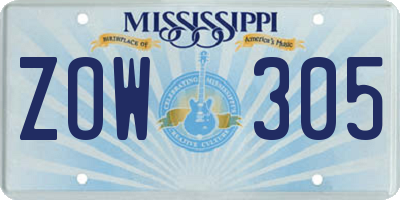 MS license plate ZOW305