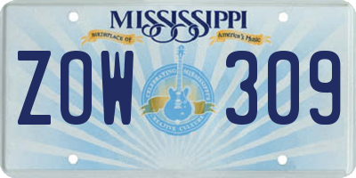 MS license plate ZOW309
