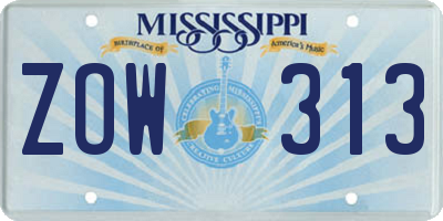 MS license plate ZOW313