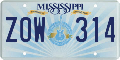 MS license plate ZOW314