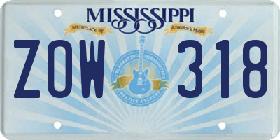 MS license plate ZOW318