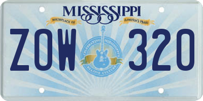 MS license plate ZOW320