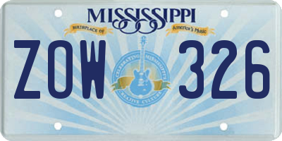 MS license plate ZOW326