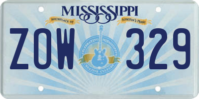 MS license plate ZOW329