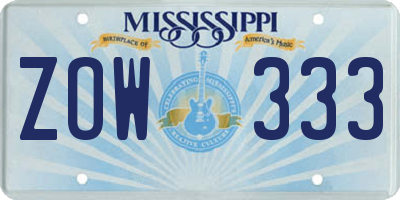 MS license plate ZOW333