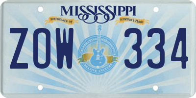 MS license plate ZOW334