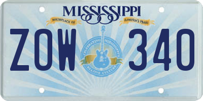 MS license plate ZOW340