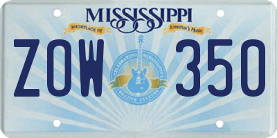 MS license plate ZOW350