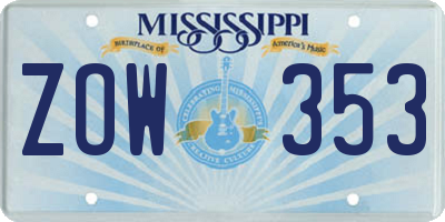 MS license plate ZOW353