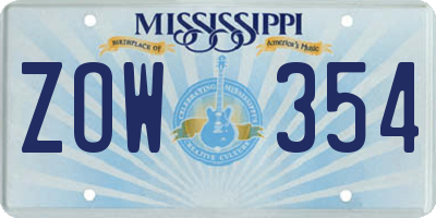 MS license plate ZOW354