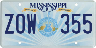 MS license plate ZOW355