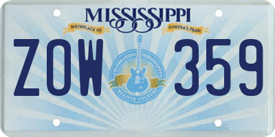 MS license plate ZOW359
