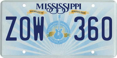 MS license plate ZOW360